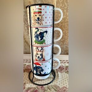 New Signature Housewares Christmas Dogs Set of 4 Stacking Ceramic Mugs